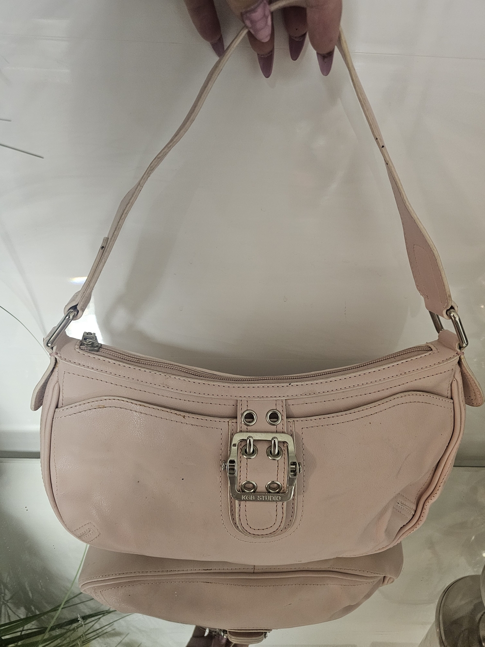 Kgb Studio Soft Blush Leather Shoulder Bag with Silver Buckle